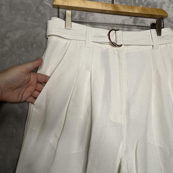 Ulla Johnson Pants Womens 6 White Kori High Rise Wide Leg Pleated Belted Linen - Picture 4 of 16